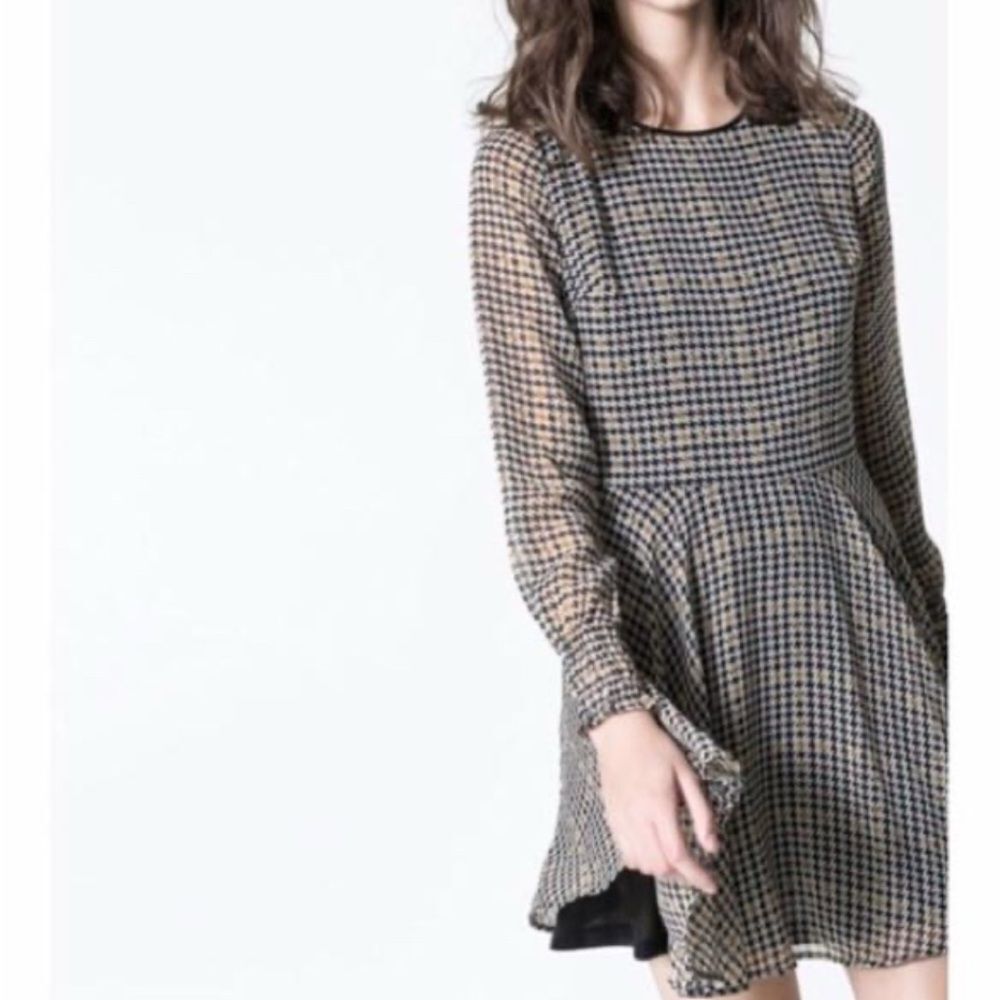 Zara Trafaluc Houndstooth Dress S Plaid Preppy Fall Lined